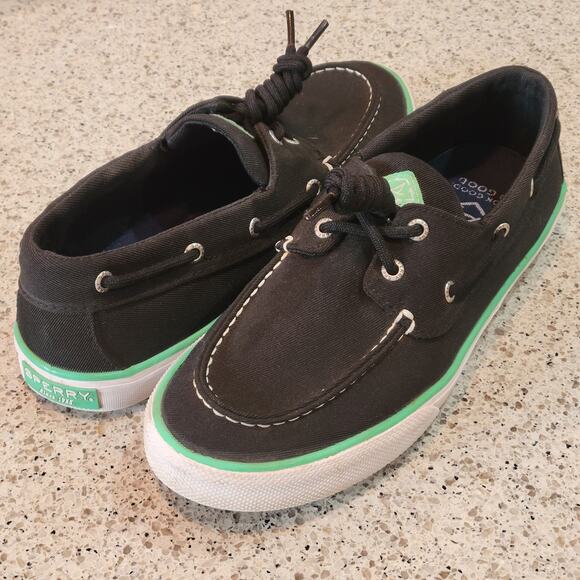 SPERRY Men's Bahama II Seacycled Boat Shoes Canvas Black Green Non-Mark Soles✨️9 - Picture 11 of 12